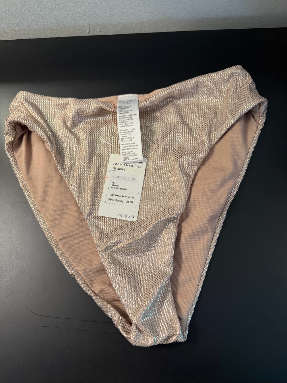 Good American Champagne Metallic Bikini Bottoms